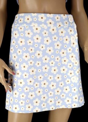 Брендовая юбка трапеция "clockhouse c&a" голубая с цветочным принтом. размер eur44.2 фото