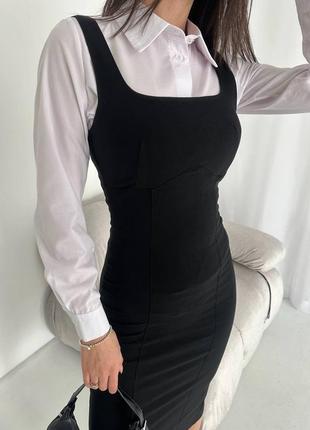 Комплект сарафан миди и рубашка белая рубашка, платье с молнией на спине и разрезом