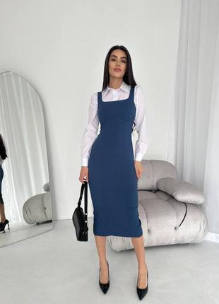 Комплект сарафан миди и рубашка белая рубашка, платье с молнией на спине и разрезом