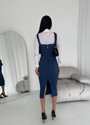 Комплект сарафан миди и рубашка белая рубашка, платье с молнией на спине и разрезом