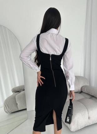 Комплект сарафан миди и рубашка белая рубашка, платье с молнией на спине и разрезом