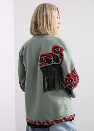 Колоритна кашемірова накидка з вишивкою, український жакет вишиванка, етно піджак з...