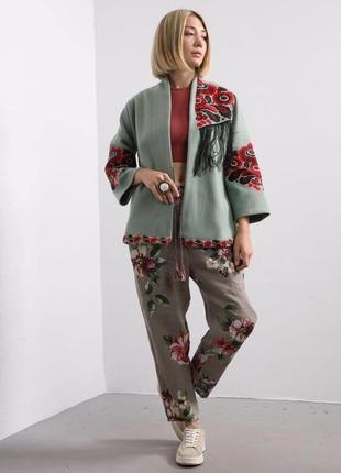 Колоритна кашемірова накидка з вишивкою, український жакет вишиванка, етно піджак з...