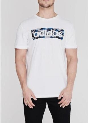 Белая фирменная футболка из лого adidas, m, 100% хлопок