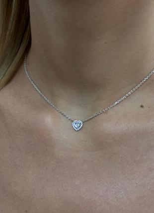 Серебряный колье подвеска 925 пробы покрытия родиной, вставка цирконии, стиль пандора сердечко