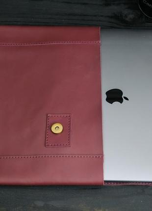 Шкіряний чохол для macbook, дизайн №20, натуральна шкіра grand, колір бордо3 фото