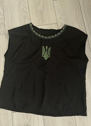 Вышиванка трезуб блуза черная винтажная vintage