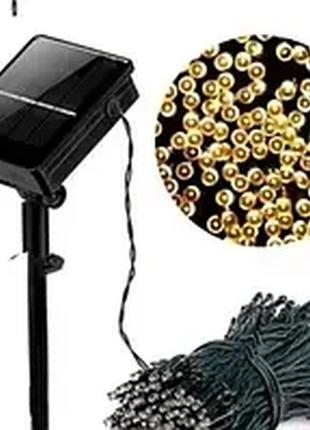 Гірлянда led 100 лампочок, теплий білий, 10 м, на сонячній батареї, (1201-07)