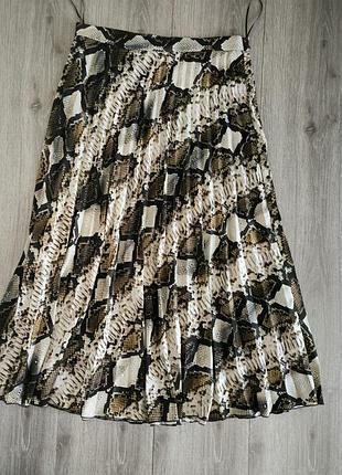 Юбка миди анимал принт плиссе коричневая/ бежевая ,46 р