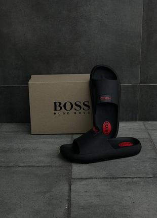 Мужские шлепанцы hugo boss черные тапочки hugo boss