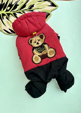 Зимовий комбінезон для собак з медведиком. тепла куртка для домашніх тварин