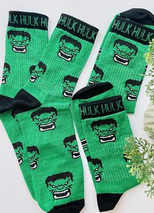 Чоловічі зелені шкарпетки рубчик з принтом халк