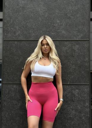 Спортивні жіночі подовжені шорти hot з подвійним пуш-ап ефектом та гарною утяжкою для фітнесу, танців, йоги - рожевий4 фото