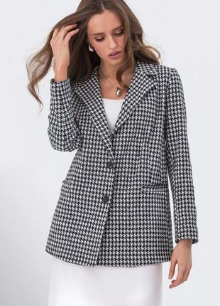 Класичний двобортний піджак жіночий на гудзиках принт гусяча лапка