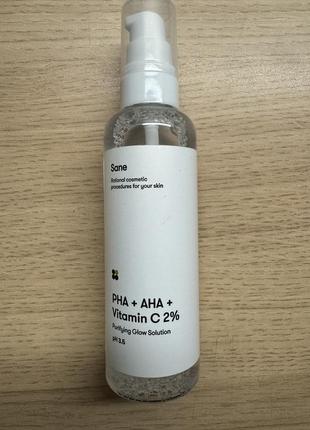 Тонік для обличчя з ана + рна + вітамін с - sane face toner pha + aha + vitamin c 2% purifying glow solution1 фото