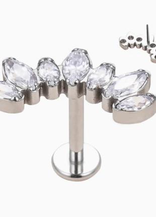 Сережка лабрет для пірсингу хряща вуха губи накрутка з камінням