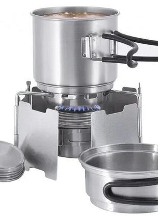 Спиртний пальник tatonka alcohol burner set silver, похідний пальник з посудом, тактичний пальник у полях
