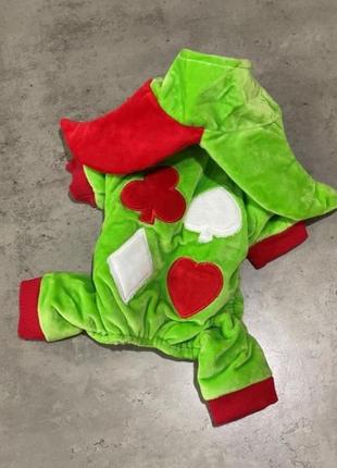 Велюровий комбінезон для собак mr.michael костюм арлекіна з капюшоном, зелений