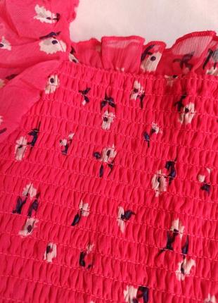 Красный топ/блуза в цветочный принт/жатка/с квадратным декольте2 фото