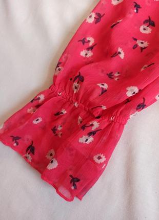 Красный топ/блуза в цветочный принт/жатка/с квадратным декольте3 фото