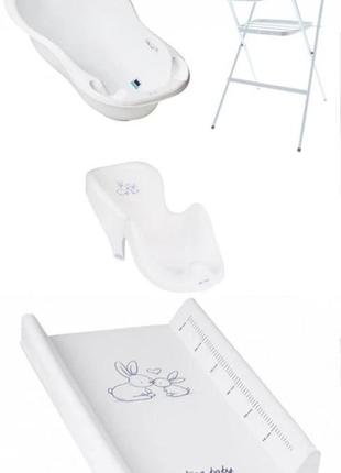 Комплект ванна велика 102 см, гірка для купання, підставка під ванну, пеленатор "кролики"білий