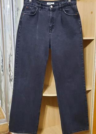 Джинсы pull & bear р. eur 40 wide leg трубы багги широкие baggi черные высокая посадка