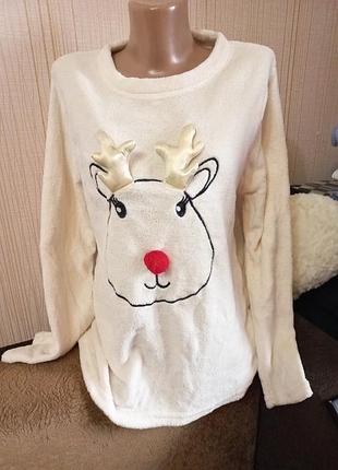 S/ плюшева тепла кофта з оленем для сну піжамна піжама домашня кофтинка зима осінь
