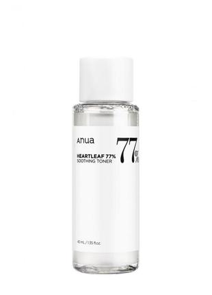 Заспокійливий тонер для шкіри обличчя anua heartleaf 77% soothing toner 40 ml мініатюра