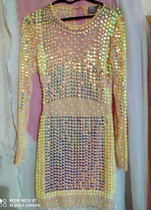 Праздничное вечернее нарядное платье  сетка с камнями и стразами asos р. xxs-s пог 42 см***3 фото