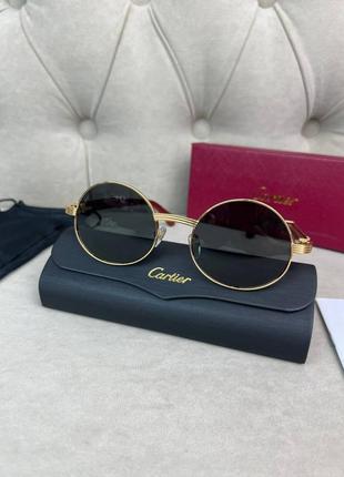 Сонцезахисні окуляри коричневi cartier круглі з дерев'яними дужками