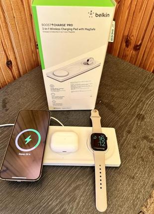 Беспроводное зарядное устройство belkin 3in1 magsafe pro white