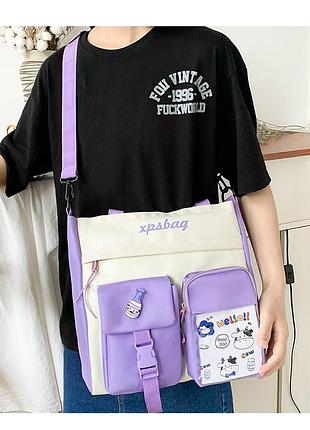 Сумка з прозорим відділом, карточкой та значком, бузково- фіолетовий,  а4 формат аніме, k-pop y2k стиль