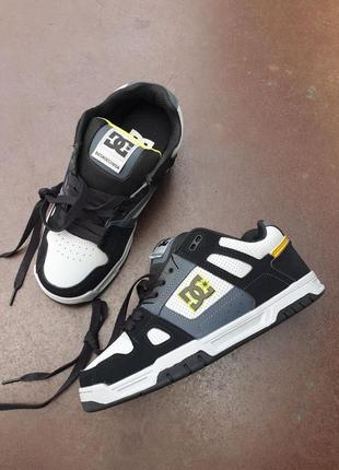 Кросы кросовки кроссовки кроси кросівки dc stag black white grey yellow кроссовкі дс стаг чорно білі
