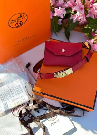 Ремень с сумочкой кошельком красный кожаный тонкий в стиле kelly