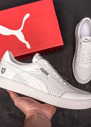 Мужские летние кожаные кеды puma ferrari перфорация