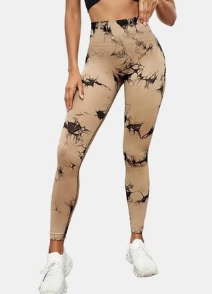 Лосины женские с пуш ап, тай дай омбре мраморные. высокая талия. s/m/l.