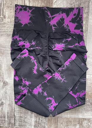 Лосины женские с пуш ап, тай дай омбре мраморные. высокая талия. s/m/l.