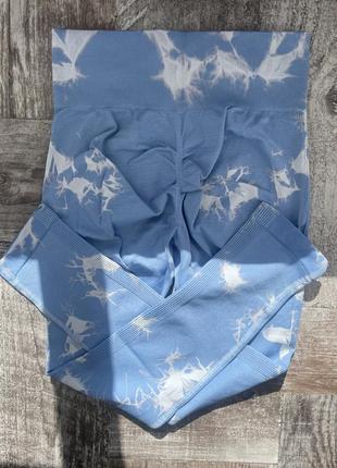 Лосины женские с пуш ап, тай дай омбре мраморные. высокая талия. s/m/l.