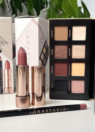 Набор для макияжа anastasia beverly hills soft glam deluxe trio (помада, карандаш, палетка)