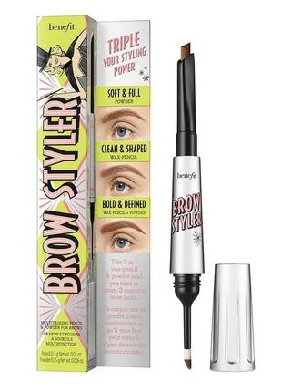 Карандаш-пудра для бровей 2в1 benefit brow styler (3.5 neutral medium brown) полноразмерный
