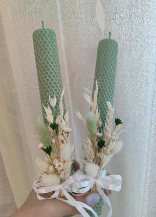 Набор свечей из вощины с декором на свадьбу, венчание, причастие, 2шт./набор