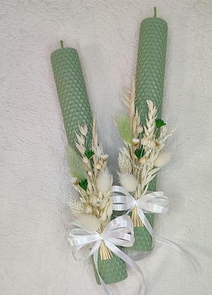 Набор свечей из вощины с декором на свадьбу, венчание, причастие, 2шт./набор