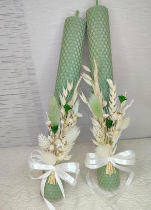 Набор свечей из вощины с декором на свадьбу, венчание, причастие, 2шт./набор