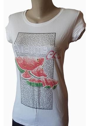 Итальянская белая футболка стразы арбуз вискоза