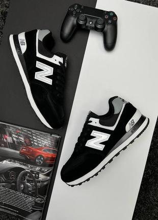 💎чоловічі кросівки new balance 574 black white reflective / демісезонні / весняні, літні, осінні / текстиль, шкіра, замша /