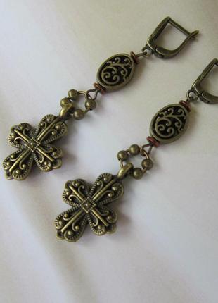 Металлические серьги в бронзовом цвете " ажурные крестики"