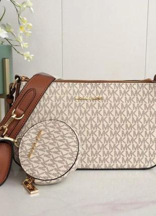 Женская кожаная сумка michael kors 0100 бежевая маленькая сумка качественная мини сумочка майкл корс
