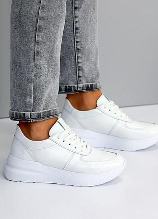 Натуральные кожаные белые кроссовки