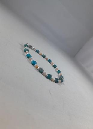 Браслет "нежный прикоснуть" натуральный апатит и солнечный камень