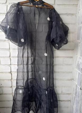 Фатиновое платье с рукавами буфами в горох5 фото